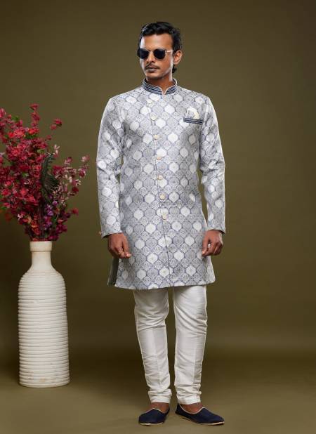 Gray Colour Partywear Mens Wholsale Indo Western Catalog 2423