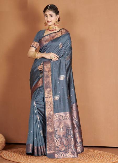 Gray Colour Piya Basanti By Sangam Banarasi Silk Saree Catalog 10090