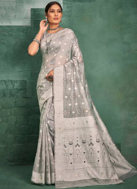 Gray Colour Prabha Sangam Colours Wholesale Printed Sarees Catalog 1002