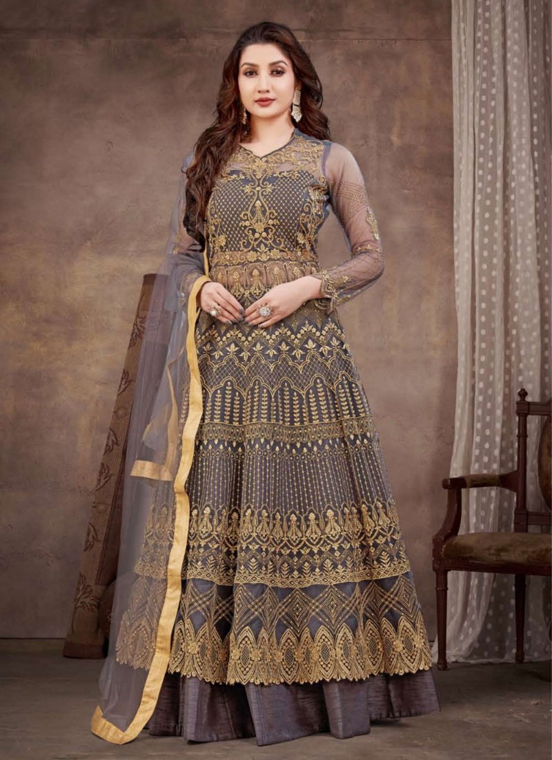 Gray Colour Raazi Nirja By Raama Fashions Gown Catalog 10062