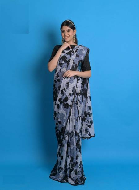 Gray Colour Rihana Coloured By Ashima Georgetee Saree Catalog 7302