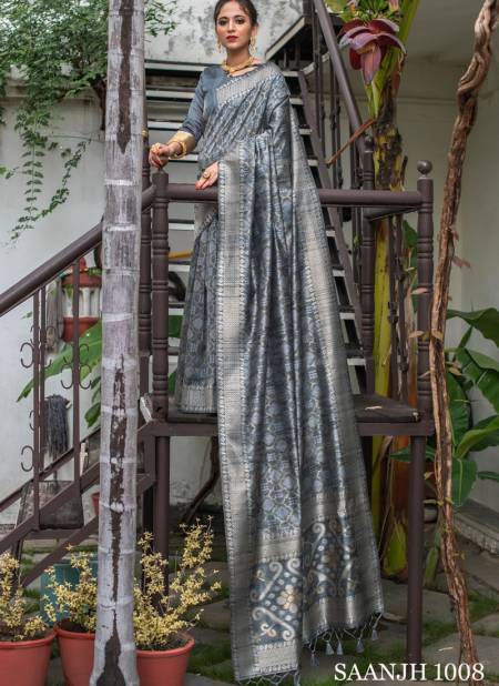 Gray Colour Saanjh By Fashion Lab Silk Saree Catalog 1008