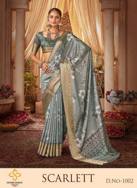 Gray Colour Scarlett By Shubh Shree Tussar Silk Designer Saree Catalog 1002