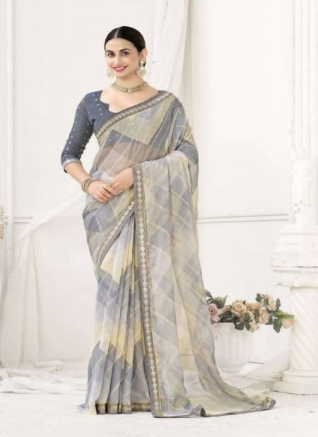 Gray Colour Shivika By Shubh Shree Chiffon Designer Saree Catalog 1005