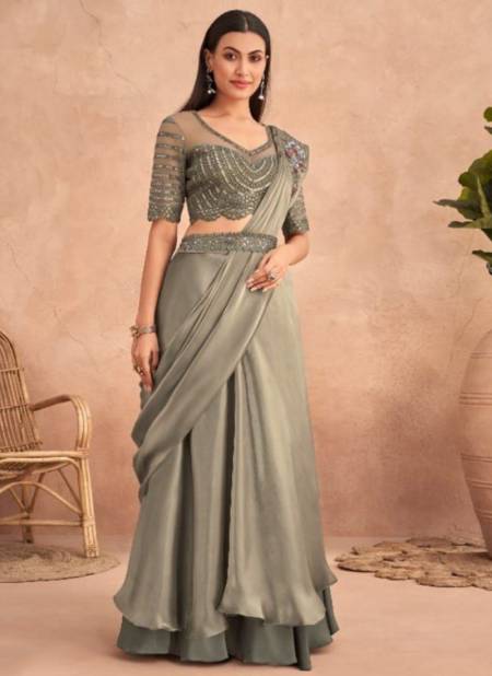 Gray Colour Super Star By TFH Party Wear Sarees Catalog 7301