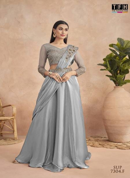 Gray Colour Super Star Hit By Tfh Designer Party Wear Readymade Saree Catalog Sup 7304 F