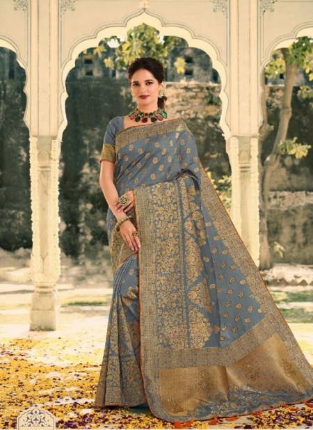 Gray Colour Swarovski Silk By Pankh Designer Silk Saree Catalog 2203