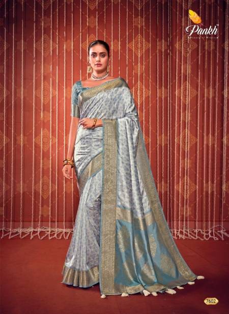 Gray Colour Swastik By Pankh Digital Printed Designer Saree Catalog 7602