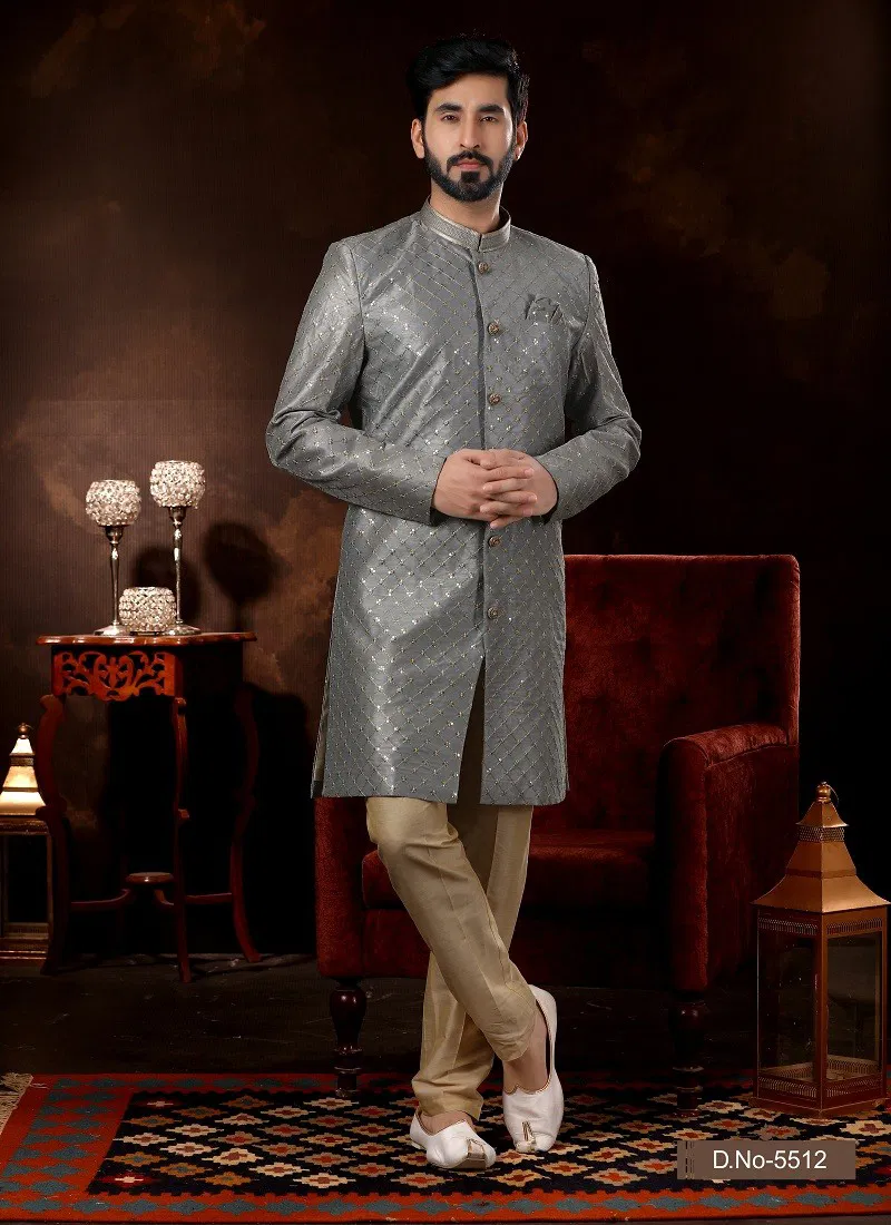 Gray Colour Vol 12 Function Wear Mens Sherwani Suppliers In India 5512