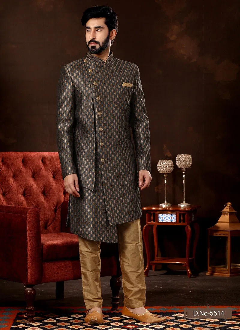 Gray Colour Vol 12 Function Wear Mens Sherwani Suppliers In India 5514