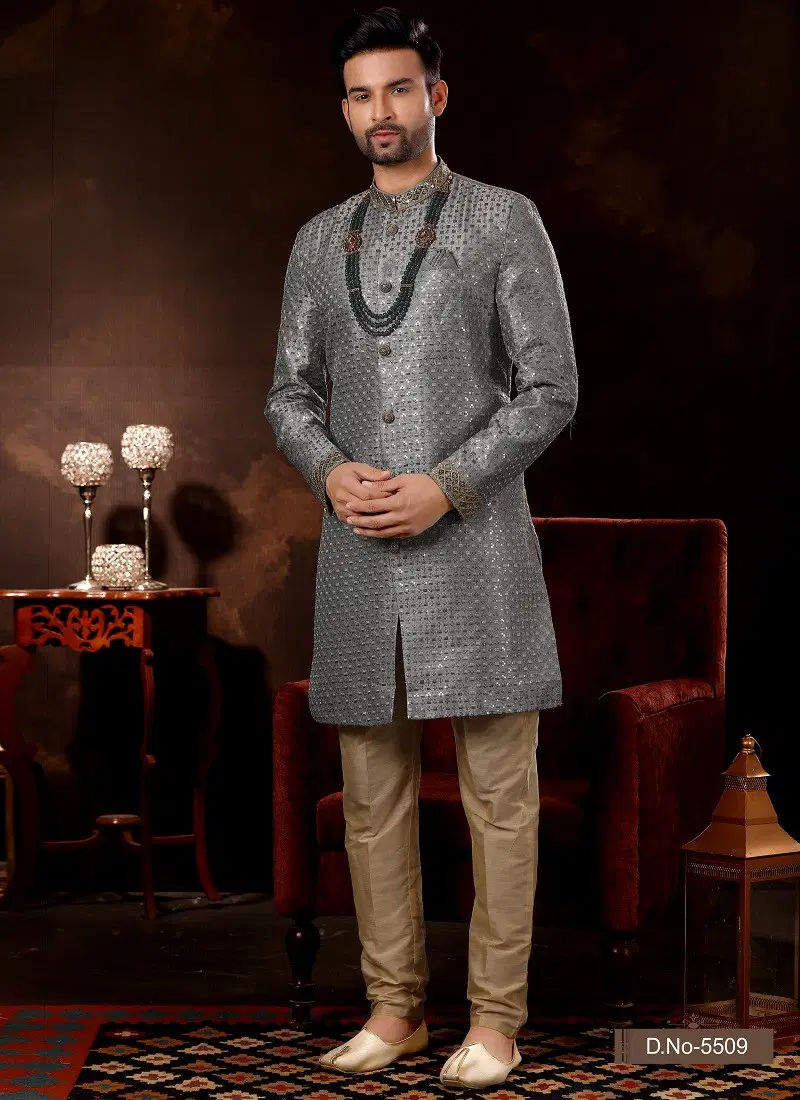 Gray Colour Vol 12 Wedding Wear Mens Wholesale Sherwani In India 5509