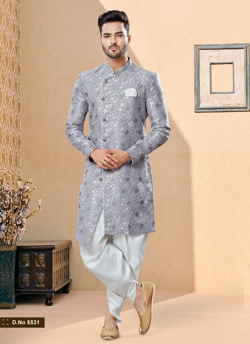 Gray Colour Vol 14 Wedding Wear Mens Dhoti Sherwani Orders In India 5531