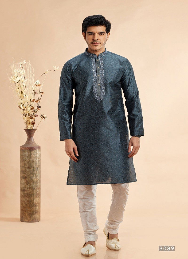 Gray Colour Vol 93 Occasion Wear Jaquard Art Silk Mens Kurta Pajama Wholesale Online 3089