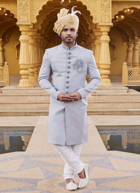 Gray Colour Wedding Wear Mens Sherwani Catalog 2626