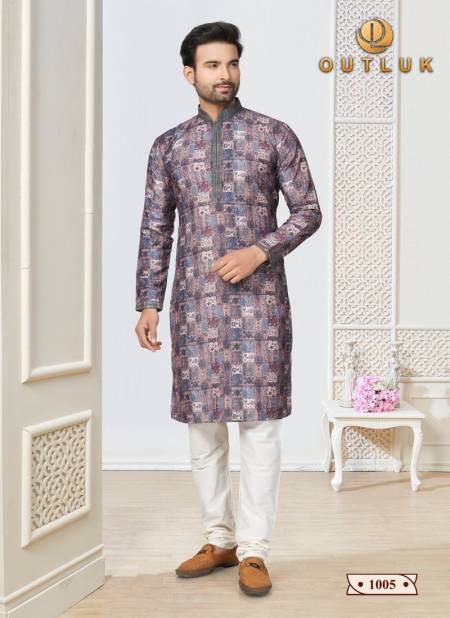 Gray Outluk Wedding Collection 1 Cotton Mens Wear Kurta Pajama Catalog 1005
