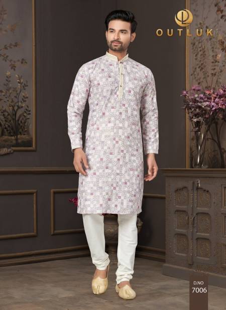 Gray White Colour Outluk Wedding Collection Vol 7 Pintex Lucknowi Kurta Pajama Manufacturers 7006