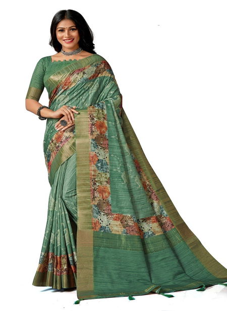 Green Amuska 
Silk Printed Designer Saree Catalog 7510 Catalog