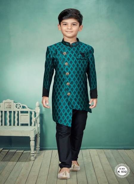 Green And Black Colour Kids Indo Western Sherwani Catalog 532