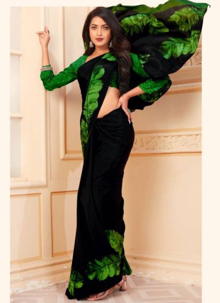 Green And Black Perfection Fancy Wear Wholesale Printed Sarees 105 A