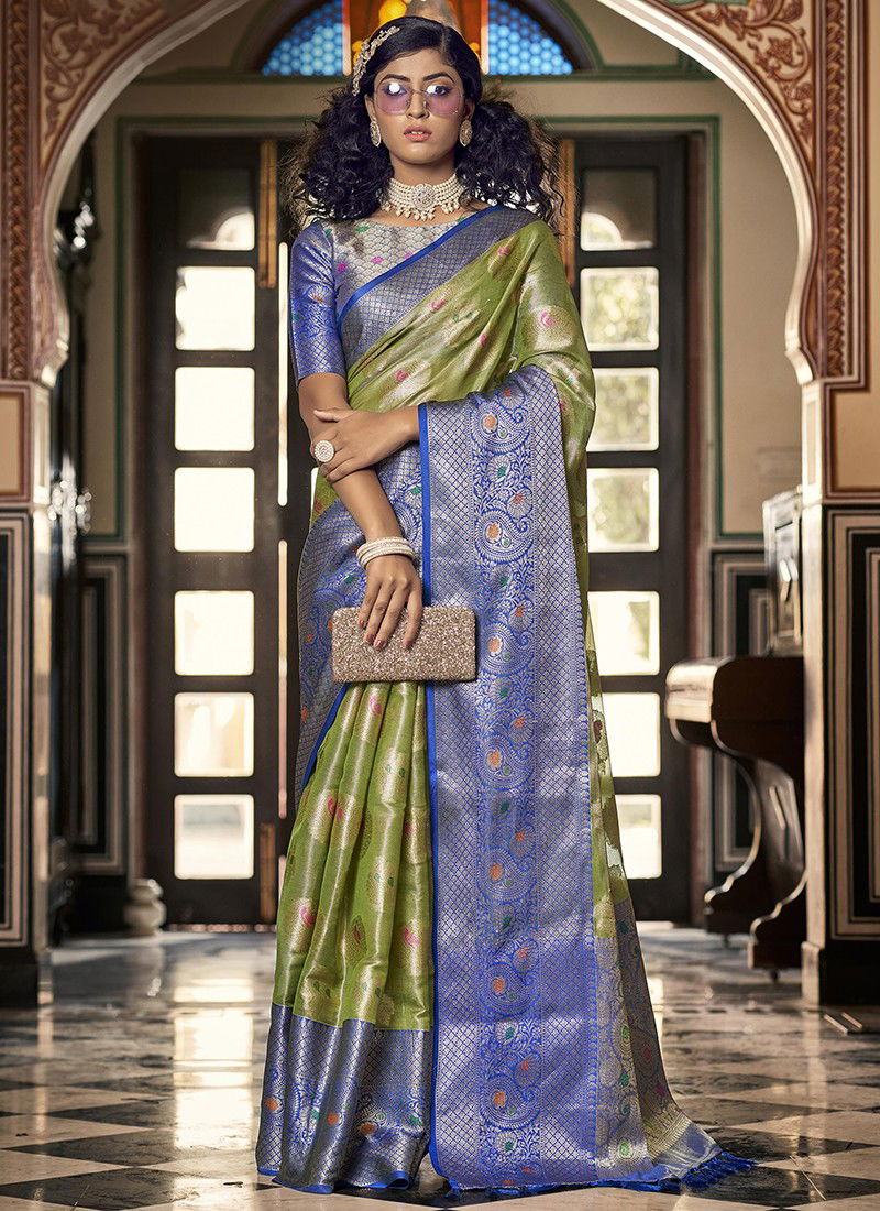 Green And Blue Colour BK 8727 Festive Wear Wholesale Silk Sarees 6006