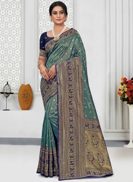 Green And Blue Colour Kamini Silk Wedding Wear Wholesale Silk Sarees 3821