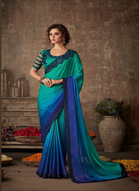 Green And Blue Colour Sandalwood By Tfh Miracle Silk Designer Saree Catalog 612