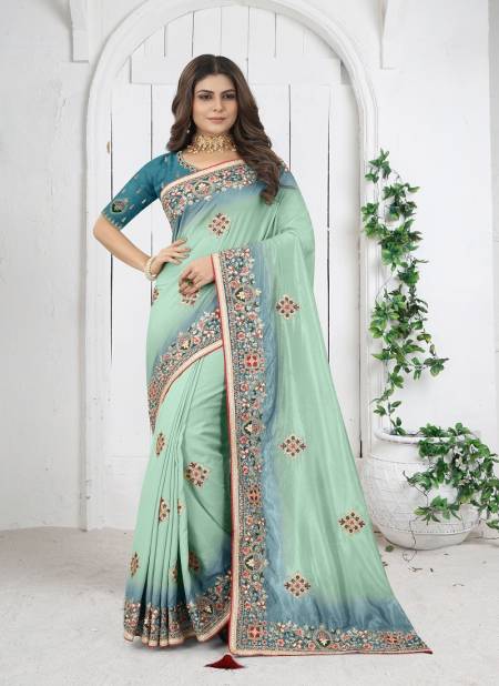 Green And Blue Just Lady By Nari Fashion Party Wear Saree Catalog 6906