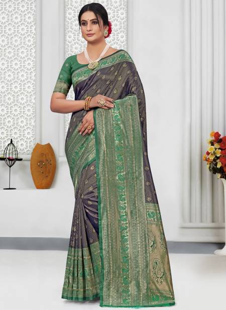 Green And Blue Kamini Silk Wedding Wear Wholesale Silk Sarees 3823
