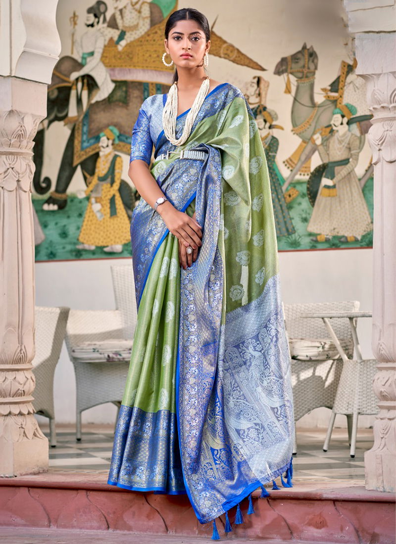 Green And Blue Sanoja The Fabrica Wedding Wear Wholesale Silk Sarees Catalog 10003