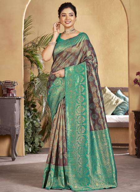 Green And Brown Colour Premium Silk Wholesale Designer Silk Saree Catalog 2765