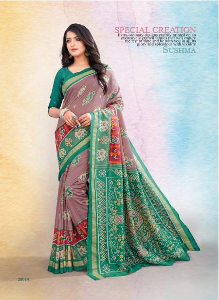 Green And Brown Colour Silk Traditional By Sushma Daily Wear Saree Catalog 2801 A