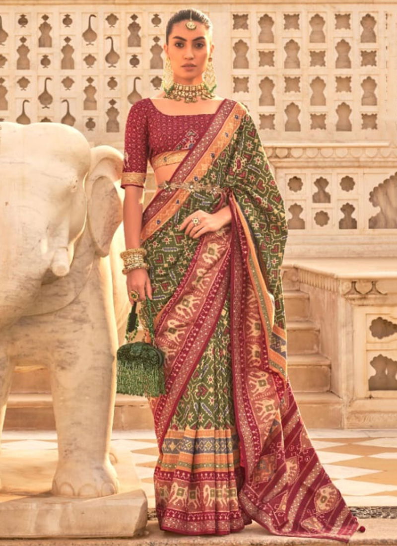 Green And Brown Colour Vastukala Function Wear Wholesale Silk Sarees 1061