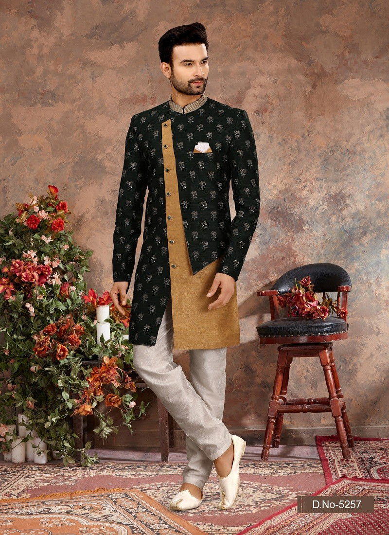 Green And Chikoo Colour Vol 11 Party Wear Mens Indo Western Wholesale In India 5257