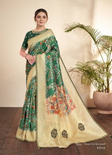 Green And Cream Colour Norita 43500 Nirvi By Mahotsav New Festive Wear Designer Saree Wholesale Market In Surat 43516