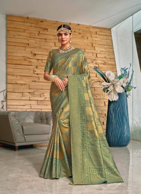 Green And Golden Colour Julissa By Joh Rivaaj 43001 To 43008 Printed Sarees Catalog 43002