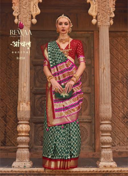 Green And Maroon Colour Aanchal By Rewaa Silk Sarees Catalog 858