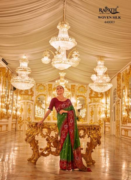 Green And Maroon Colour Neytiri By Rajpath Occasion Wear Banarasi Silk Weaving Saree Suppliers in India 440003