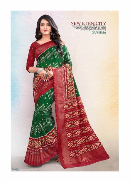 Green And Maroon Colour Silk Traditional By Sushma Daily Wear Saree Catalog 2802 A