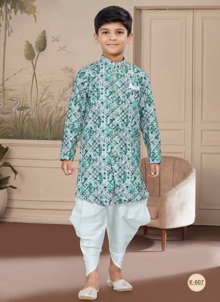 Green And Mix Colour Kids Vol 4 Boys Wear Kurta Pajama And Indo Western Catalog K 607