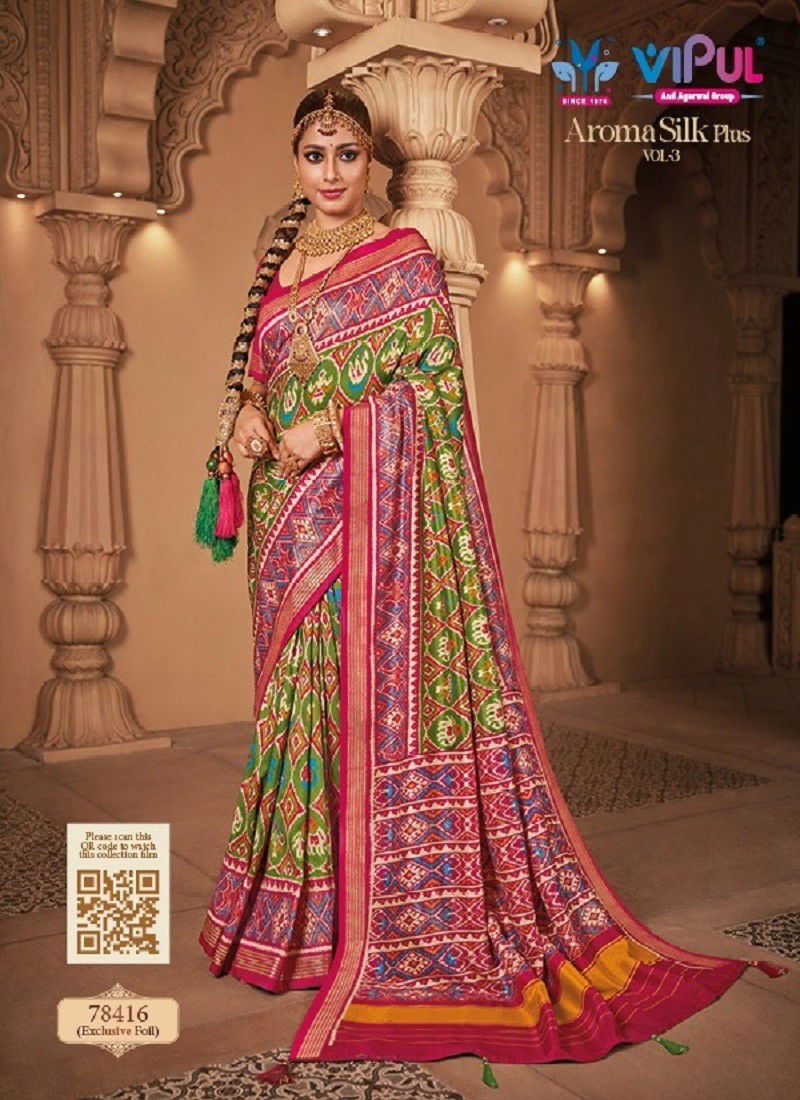 Green And Multi Colour Aroma Silk Plus Vol 3 By Vipul Silk Designer Saree Catalog 78416