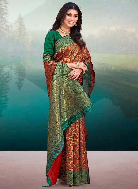 Green And Multi Colour Sonpari Silk Colors Sangam Wholesale Banarasi Silk Sarees Catalog 3509