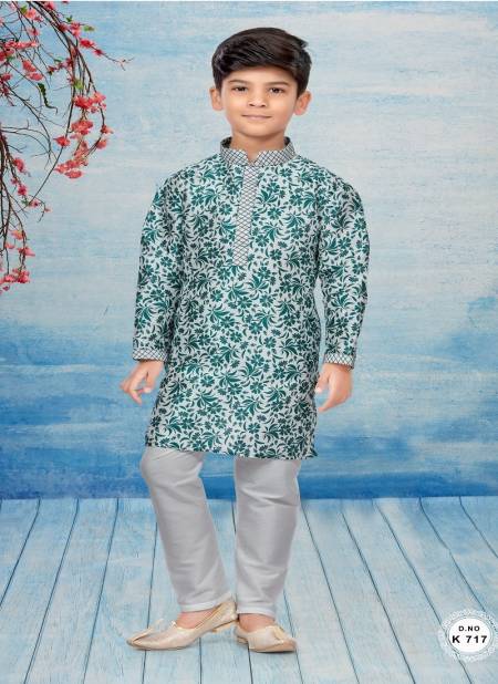 Green And Off White Colour Kids Kurta Pajama And Indo Western Catalog K 717