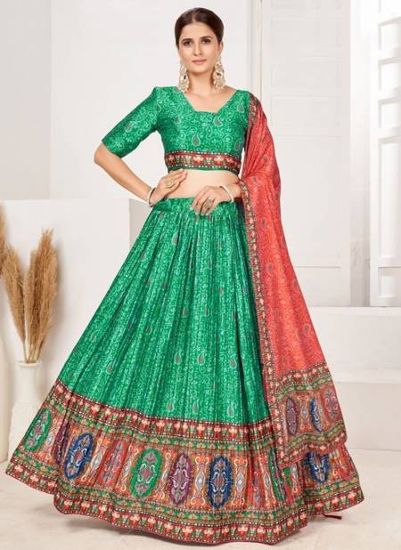 Green And Orange Resham Wedding Wear Wholesale Designer Lehenga Choli 1030