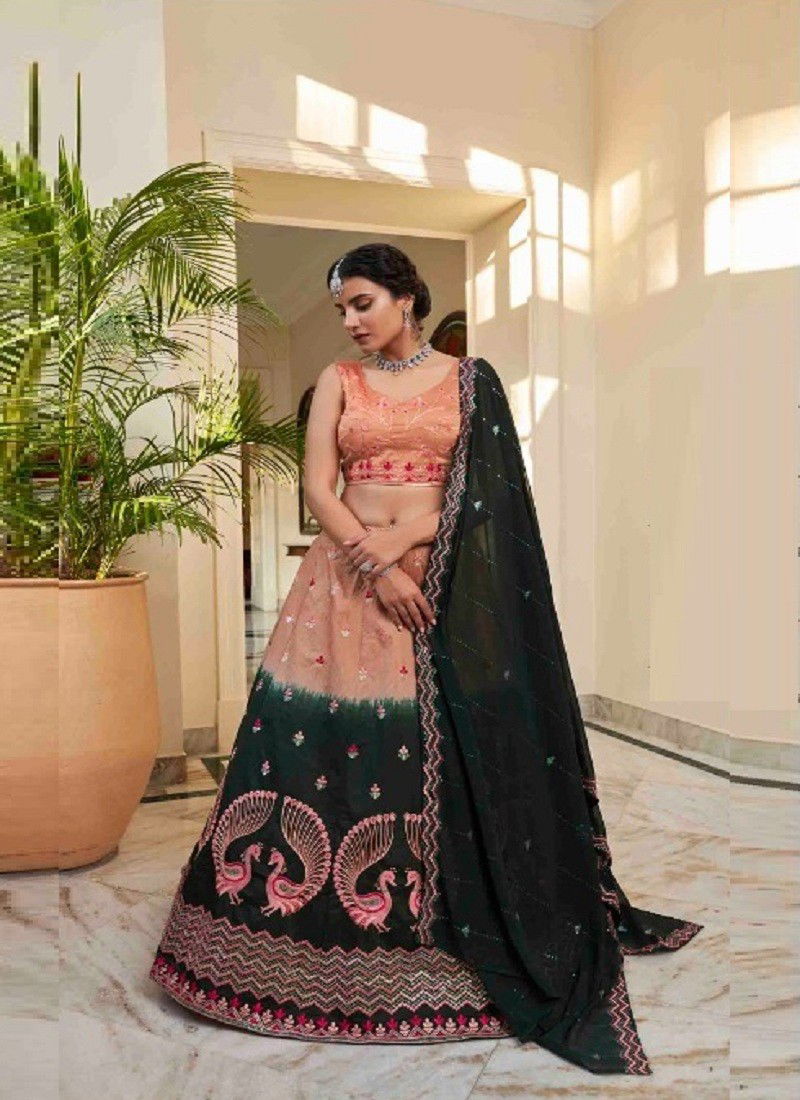 Green And Peach Colour Bridesmaid Vol 27 By Khushboo Art Silk Designer Lehenga Choli Wholesale Online 2265