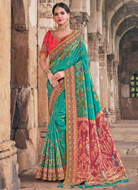 Green And Pink Colour Airavat Silk Wholesale Designer Wedding Wear Saree Catalog 2008
