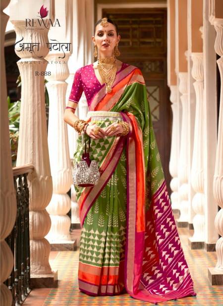 Green And Pink Colour Amrut Patola By Rewaa Silk Saree Catalog 888.jpg Catalog