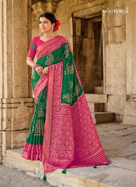 Green And Pink Colour Beauty Star By Mintorsi Designer Silk Brasso Saree Catalog 26410