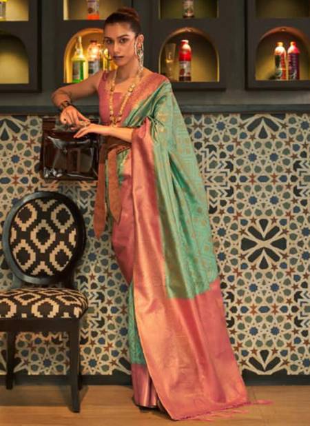 Green And Pink Colour Kaizaa Silk Function Wear Wholesale Silk Sarees 4001