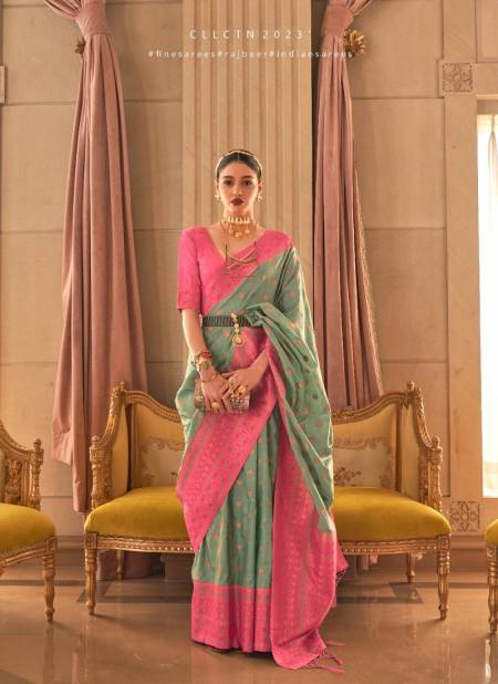 Green And Pink Colour Kamsaara Silk By Rajbeer Printed Saree Catalog 11003