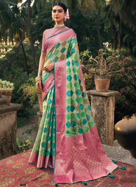 Green And Pink Colour Rangrez Ethnic Wear Wholesale Silk Sarees Catalog 5805